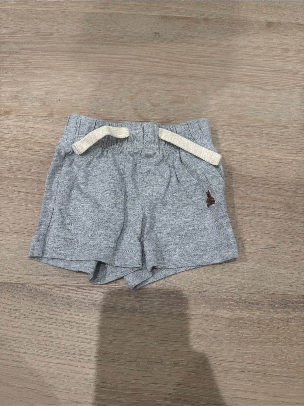 GAP Light Gray Knit Shorts with Cream Drawstring and Brown Logo
